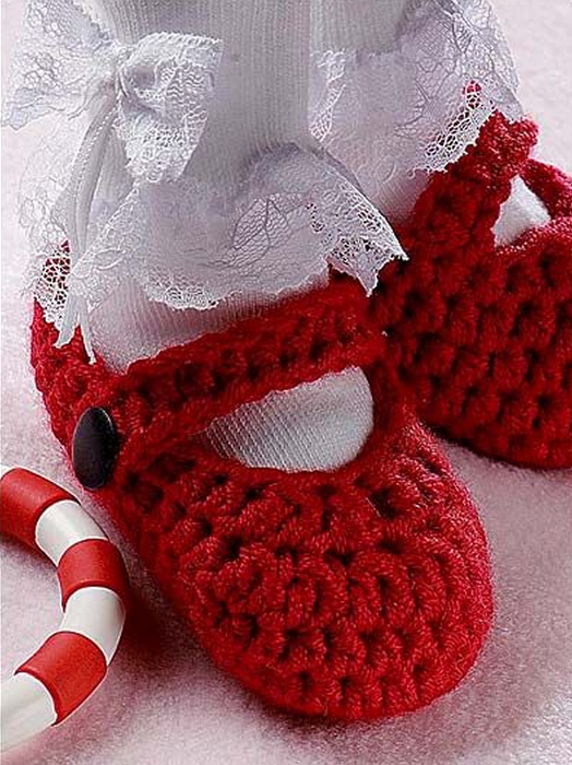 DIY Crochet Baby Christmas Sets Free Pattern-Crochet Christmas Red Mary Janes Slippers 