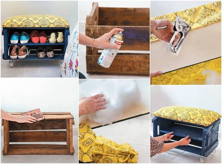 Make your own shoe bench from a fruit crate