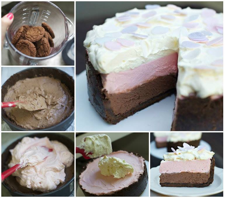 No-Bake Neapolitan Cheesecake