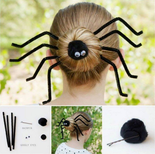 DIY Fun Spider Hair Bun for Halloween