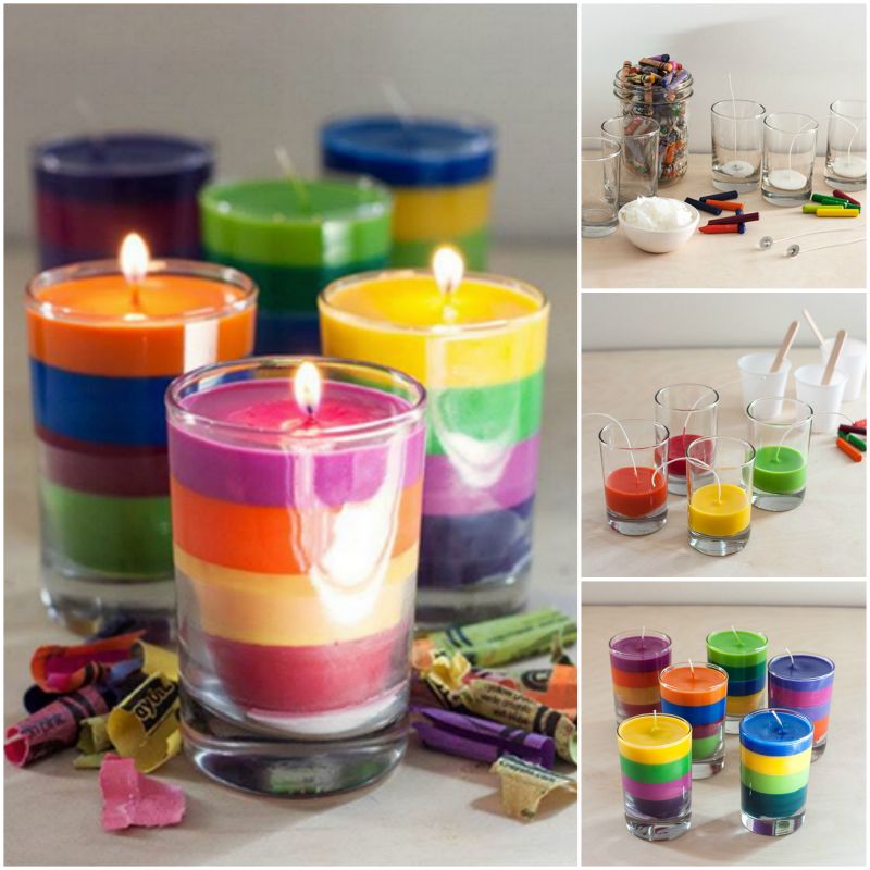 colorful layered crayon candle