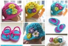 How to DIY Crochet Floral Flip Flops and Hat Set crochet flip flop and hat set