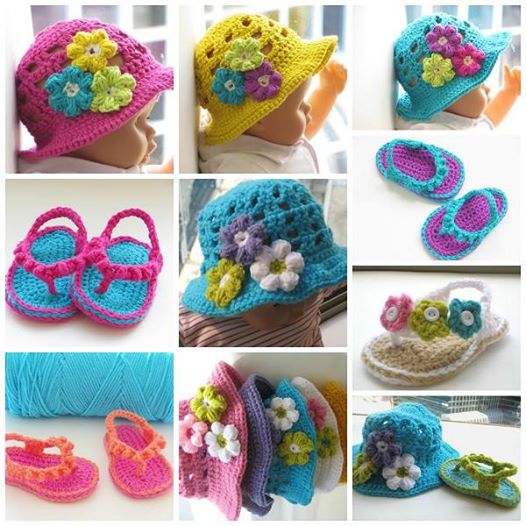 crochet flip flop and hat set