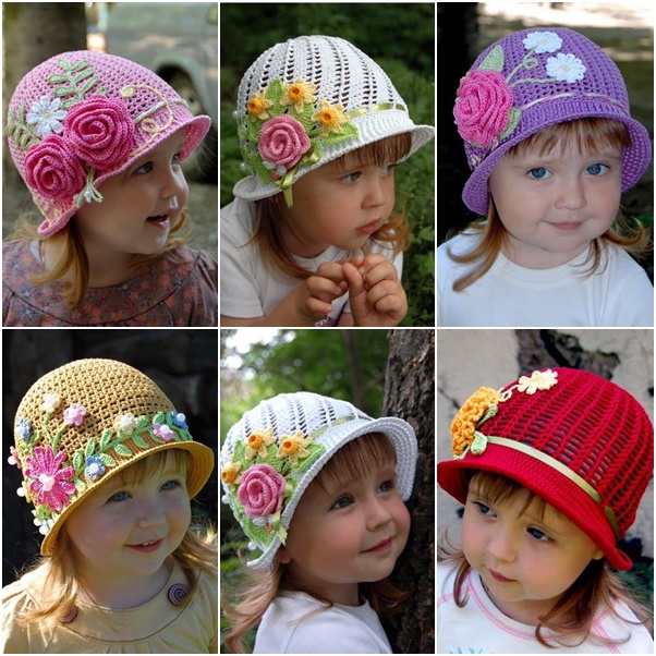 crochet girls vintage hat with rose