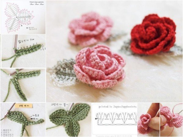 DIY 3D Crochet Rose With Stem Free Crochet Pattern