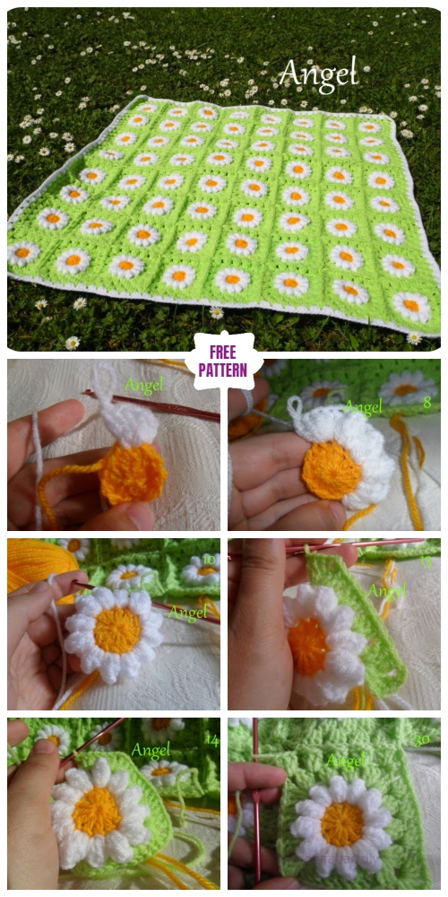 DIY Crochet Wild Daisy Flower Blanket Free Crochet Pattern - Video