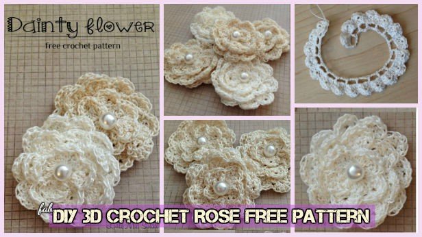 DIY 3D Crochet Rose With Stem Free Pattern