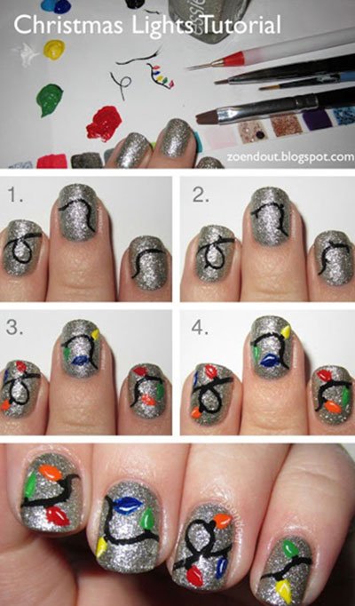 20+ Cutest Christmas Nail Art DIY Ideas -DIY Christmas Light Nail Tutorial