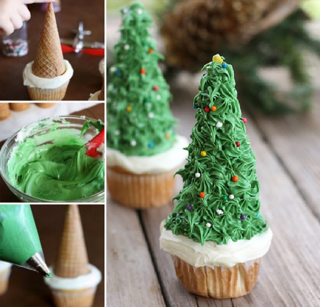 DIY Sugar Cone Christmas Tree Cupcakes