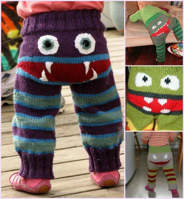 DIY adorable Knit Monster Pants - free patterns