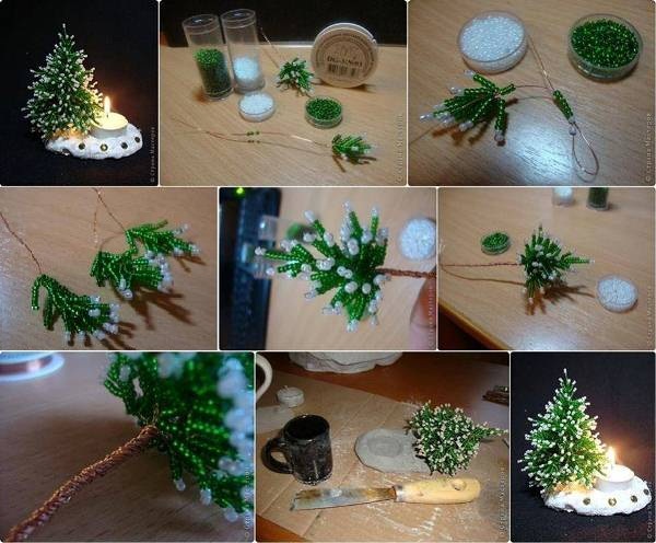 DIY Mini Bead Christmas Tree Candle Holder Tutorial