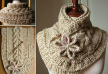 DIY Pretty Cable Knitted Scarfette Free Knitting Pattern DIY Knitted Moon Flower Scarf free written pattern