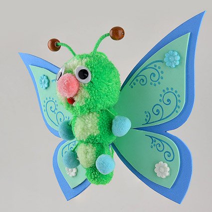 Fab Design on Yarn Pom Pom Animal Figures - Pom Pom Butterfly