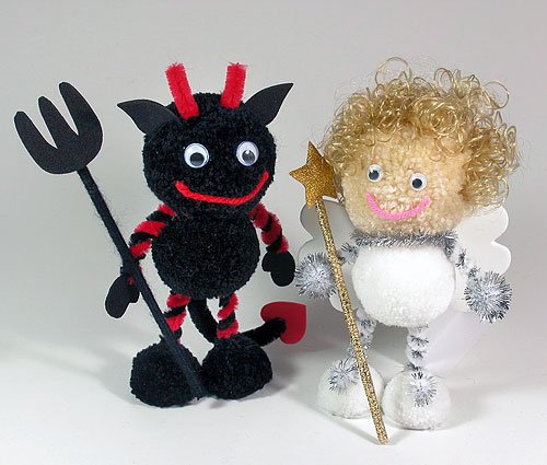 Fab Design on Yarn Pom Pom Animal Figures - Pom Pom Angel & Evil