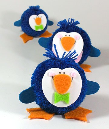 Fab Design on Yarn Pom Pom Animal Figures - Pom Pom Penguin