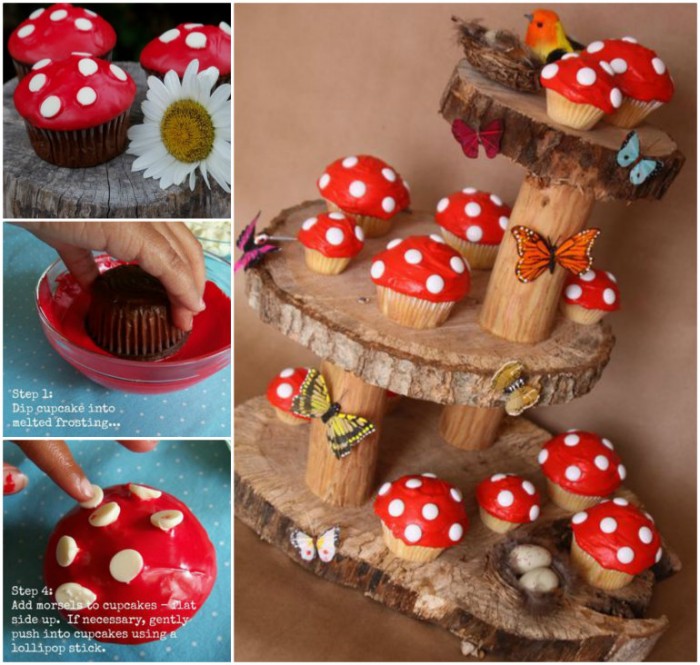 DIY Toadstool Cupcake on Fairy Garden Stand