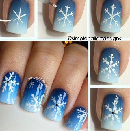 20+ Cutest Christmas Nail Art DIY Ideas - DIY Winter snowflake Nail Art Tutorial