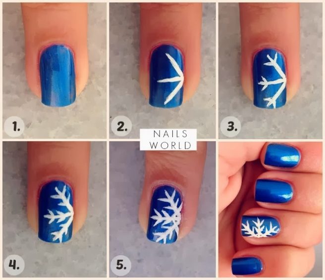 20+ Cutest Christmas Nail Art DIY Ideas - DIY Winter snowflake Nail Art Tutorial