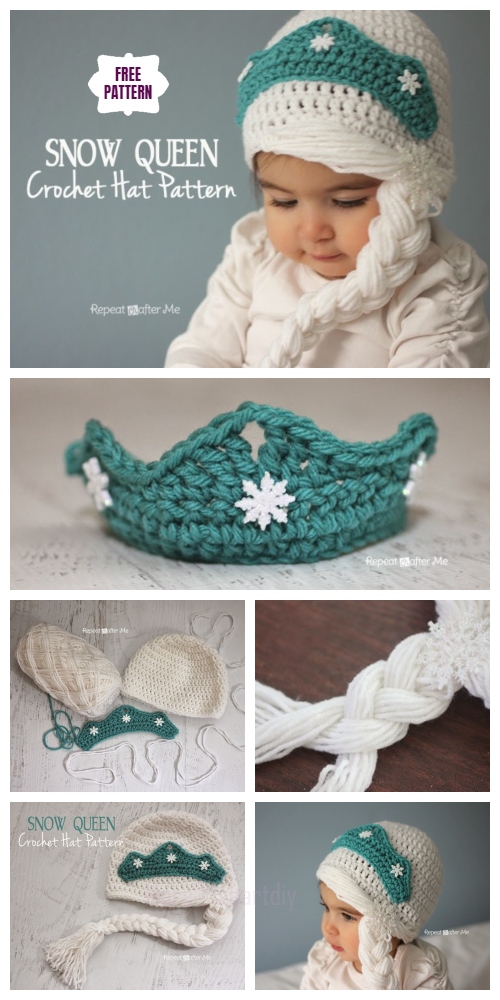 Crochet Elsa's Snow Queen Girls Hat Free Crochet Pattern