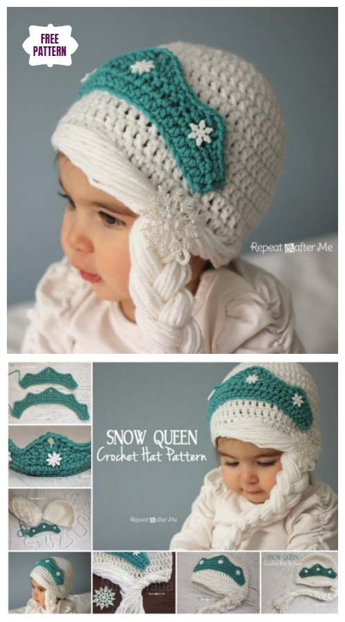 DIY Crochet Disney Frozen Free Patterns - crochet elsa snow queen hat with braids free crochet pattern