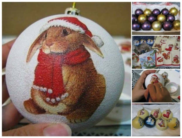 DIY Decoupage Christmas Ball Ornament with Napkins , Video