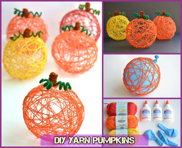 DIY Easy Halloween Yarn Pumpkin Tutorial -Yarn Ball Pumpkin