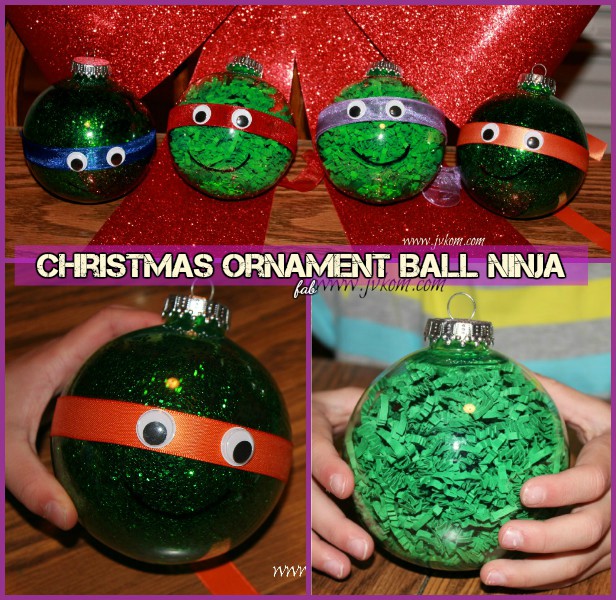 DIY TMNT Ninja Turtle Christmas Ornaments- Ribbon Glitter Ninja Ornament Tutorial