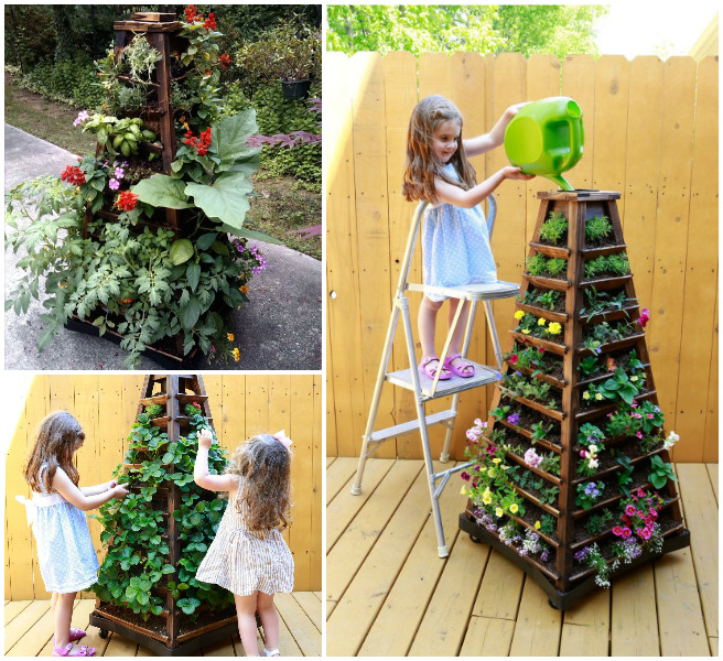 Earth Tower Vertical Garden Planter on Wheels