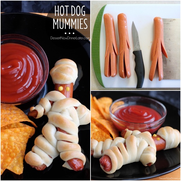 halloween hot dog mummies