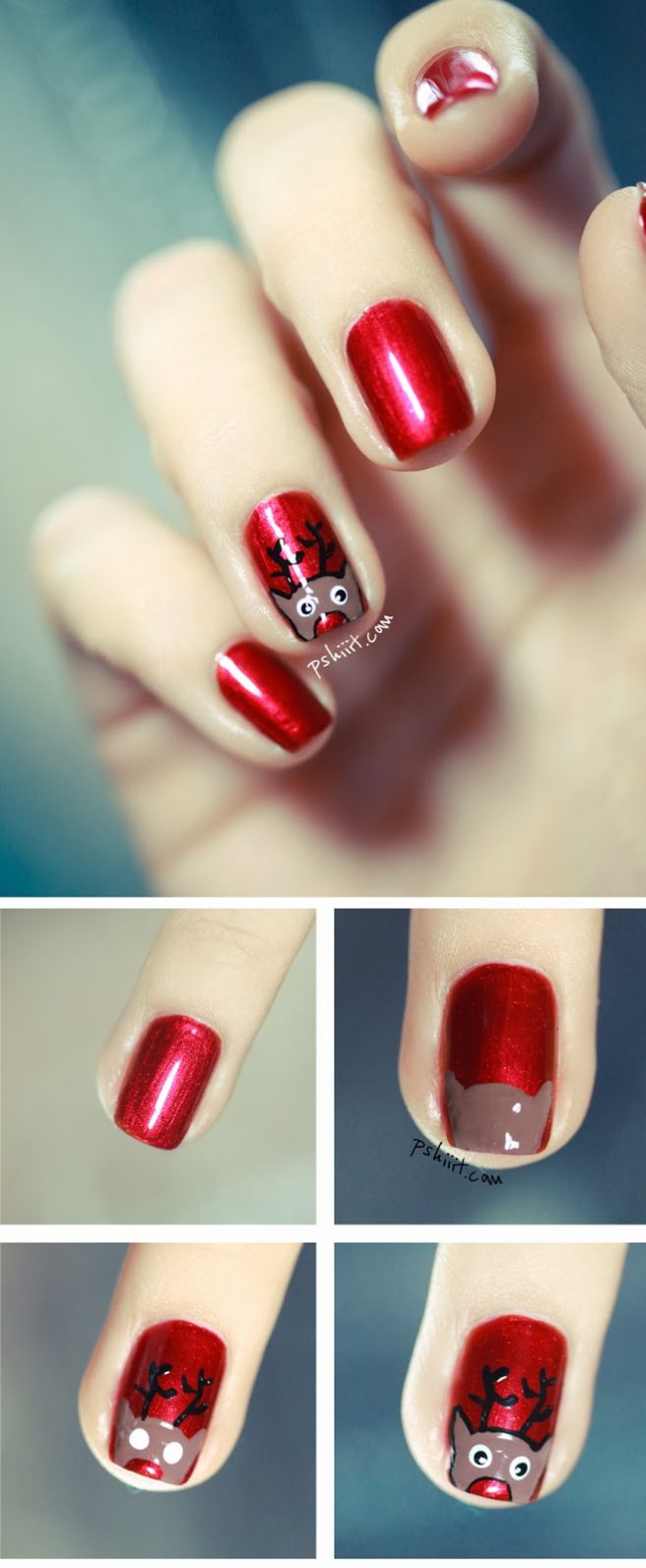 20+ Cutest Christmas Nail Art DIY Ideas - DIY Reindeer Nail Art Tutorial