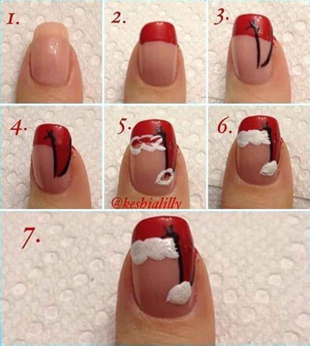 20+ Cutest Christmas Nail Art DIY Ideas - santa hat nail diy tutorial