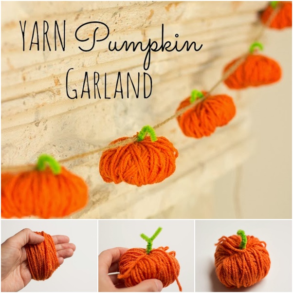 DIY yarn pumpkin garland