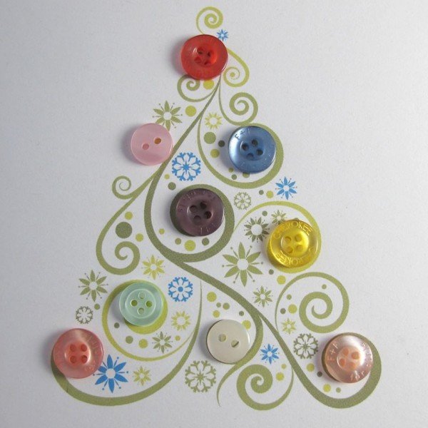 Kids Friendly Christmas Button Crafts Holiday Decorations DIY Ideas - button Christmas Tree Greeting Card