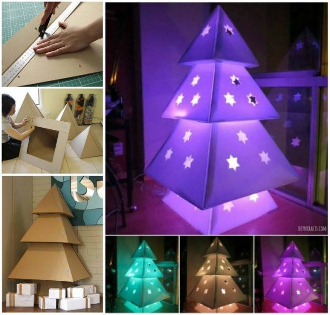 Lighted Cardboard Christmas Tree DIY Tutorial