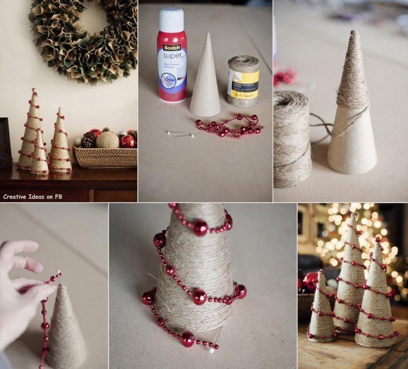 DIY Christmas tree from rope string and pearls