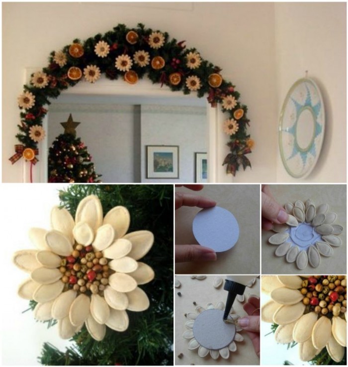 DIY Pumpkin Seed Flower Christmas Ornament