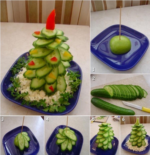DIY Edible Christmas Tree Platter Appetizers-Cucumber Christmas Tree