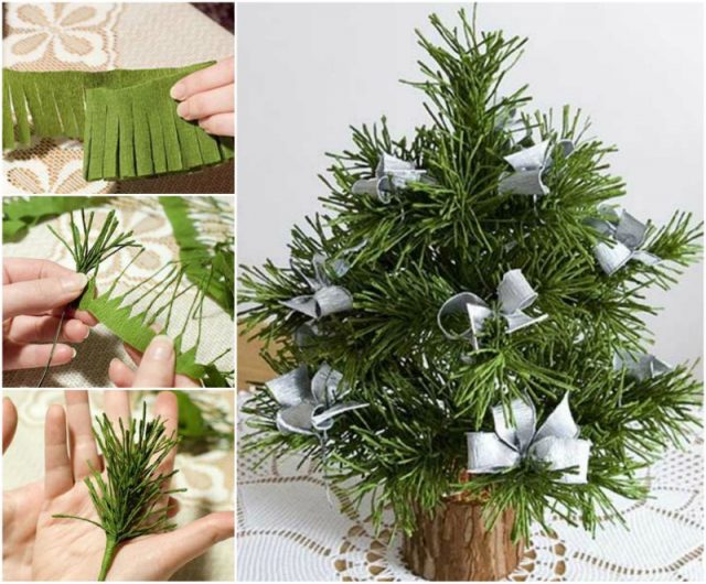 DIY Mini Crepe Paper Christmas Tree tutorial