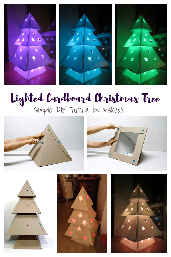 Simple Lighted Cardboard Christmas Tree DIY Tutorial