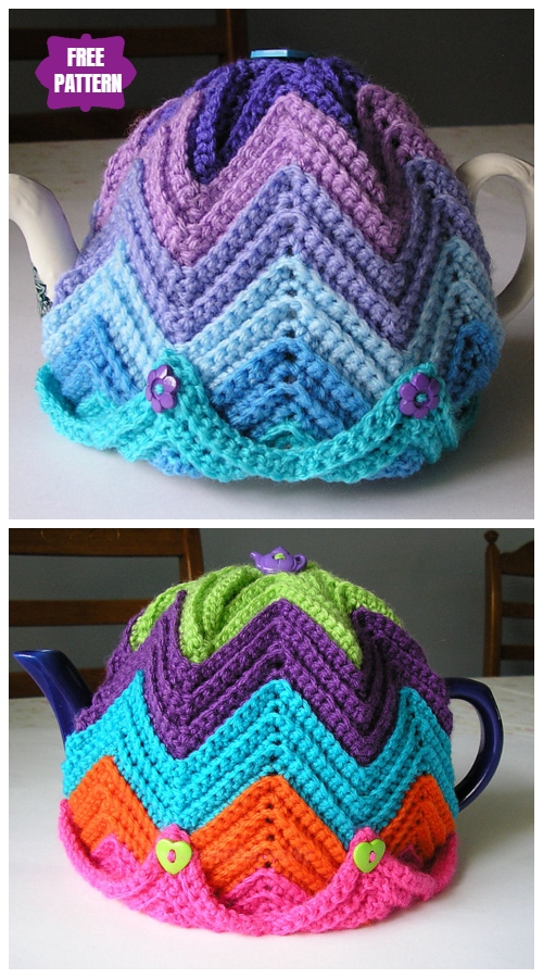 DIY Crochet Tea Cozy Free Crochet Patterns - Easy Ripple Tea Cosy  Free Crochet Pattern