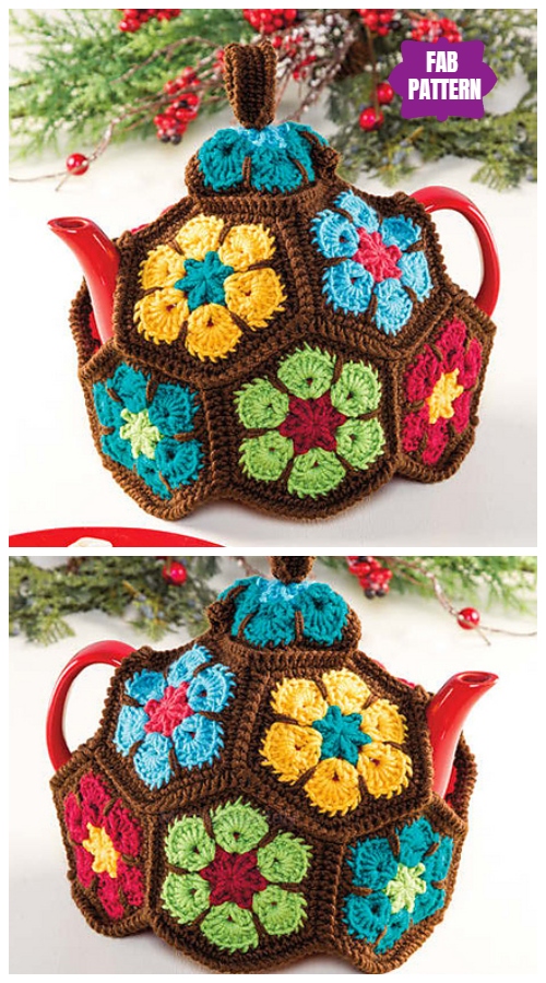 DIY Crochet Tea Cozy Free Crochet Patterns - African Flower Tea Cozy  Crochet Pattern