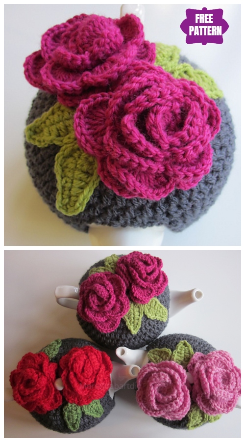 DIY Crochet Tea Cozy Free Crochet Patterns - Leah's Rose Tea Cosies Free Crochet Pattern