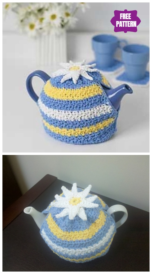 DIY Crochet Tea Cozy Free Crochet Patterns - Daisy Motif Tea Cozy  Free Crochet Pattern