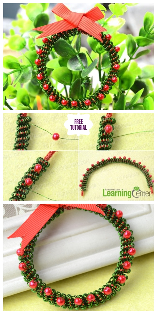 DIY Bead Ribbon Wreath Christmas Ornament Tutorials