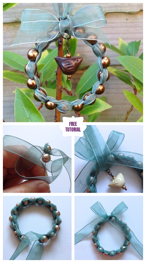 DIY Bead Ribbon Wreath Christmas Ornament Tutorials