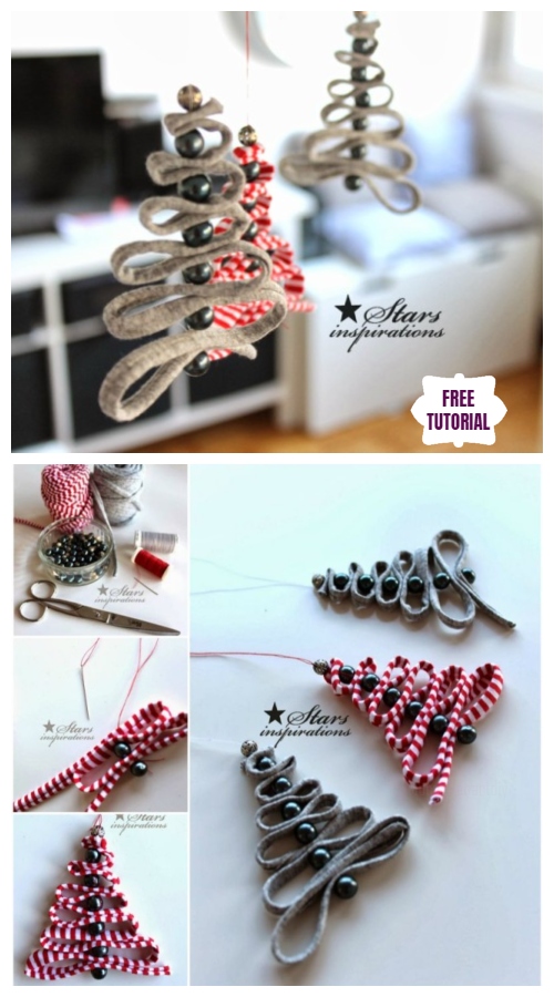 DIY Easy Ribbon Bead Christmas Tree Ornament Tutorial
