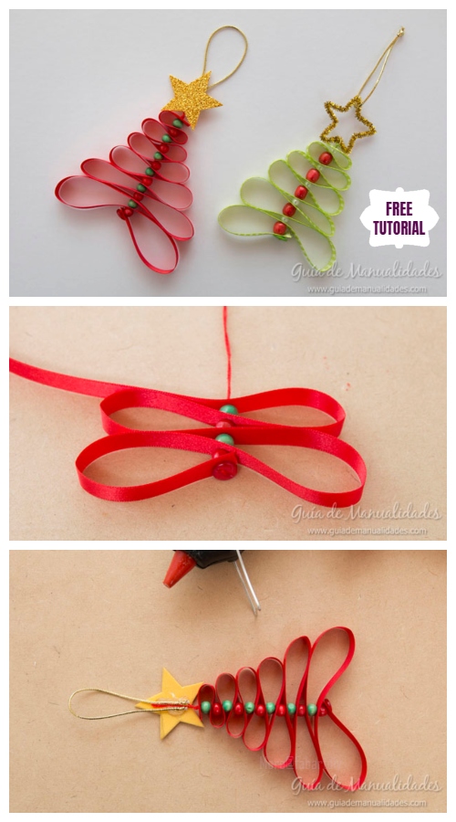 DIY Easy Ribbon Bead Christmas Tree Ornament Tutorial