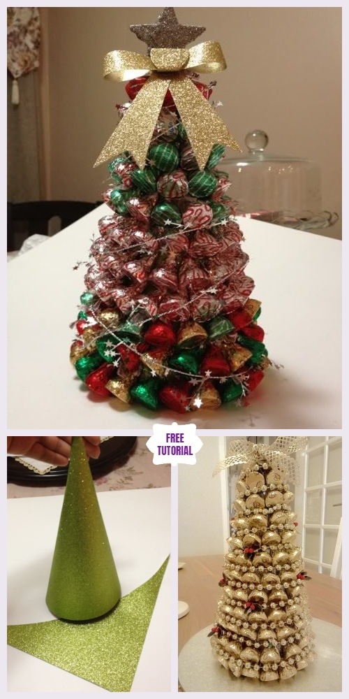 DIY Hershey Kisses Chocolate Christmas Tree Gifts - Easy Tutorials