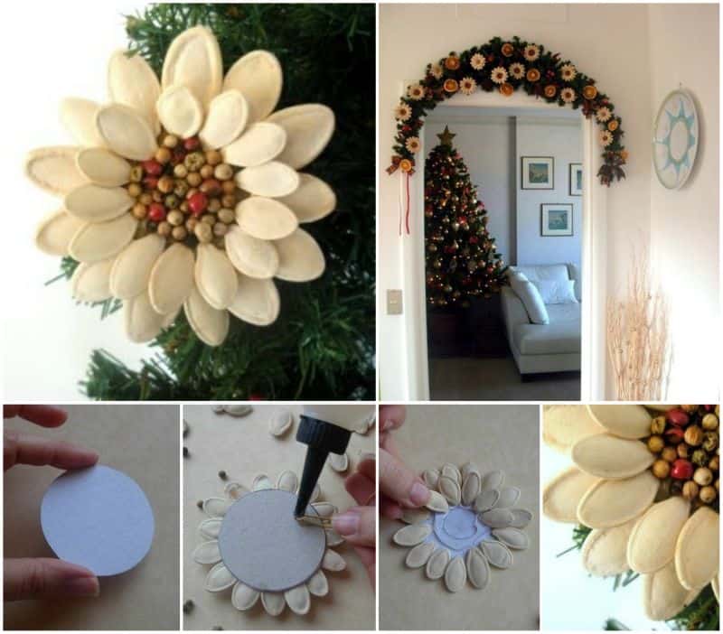 DIY Pumpkin Seed Flower Christmas Ornament Tutorial