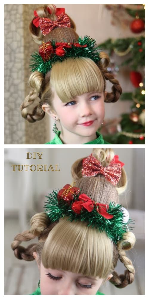 Girls' Cindy Lou Who Christmas Holiday Hairstyle DIY Tutorials + Video